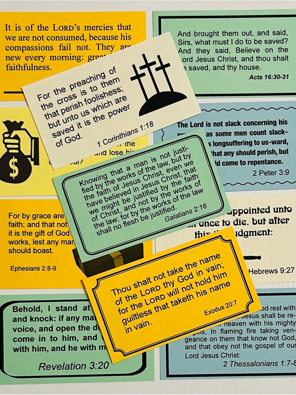 Set of 48 Small Business Cards with Christian Scripture Slogans King James Bible